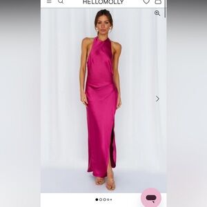Hello Molly - Light Minds Satin Midi Dress Fuchasia